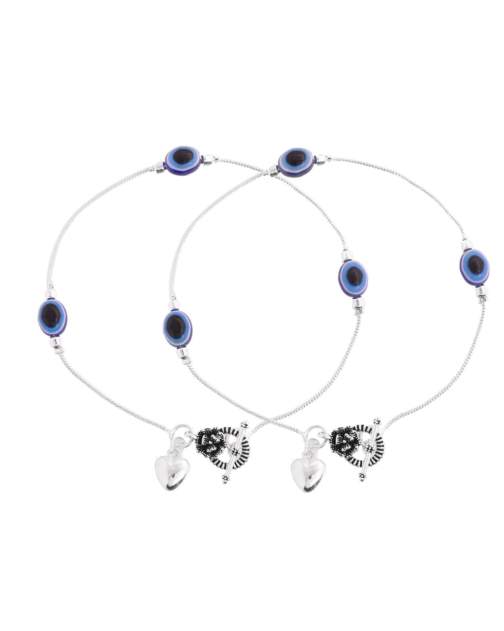 VOJ Set Of 2 Silver-Plated Stainless Steel Evil Eye Studded Anklet | Grocsy
