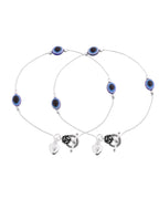 VOJ Set Of 2 Silver-Plated Stainless Steel Evil Eye Studded Anklet | Grocsy