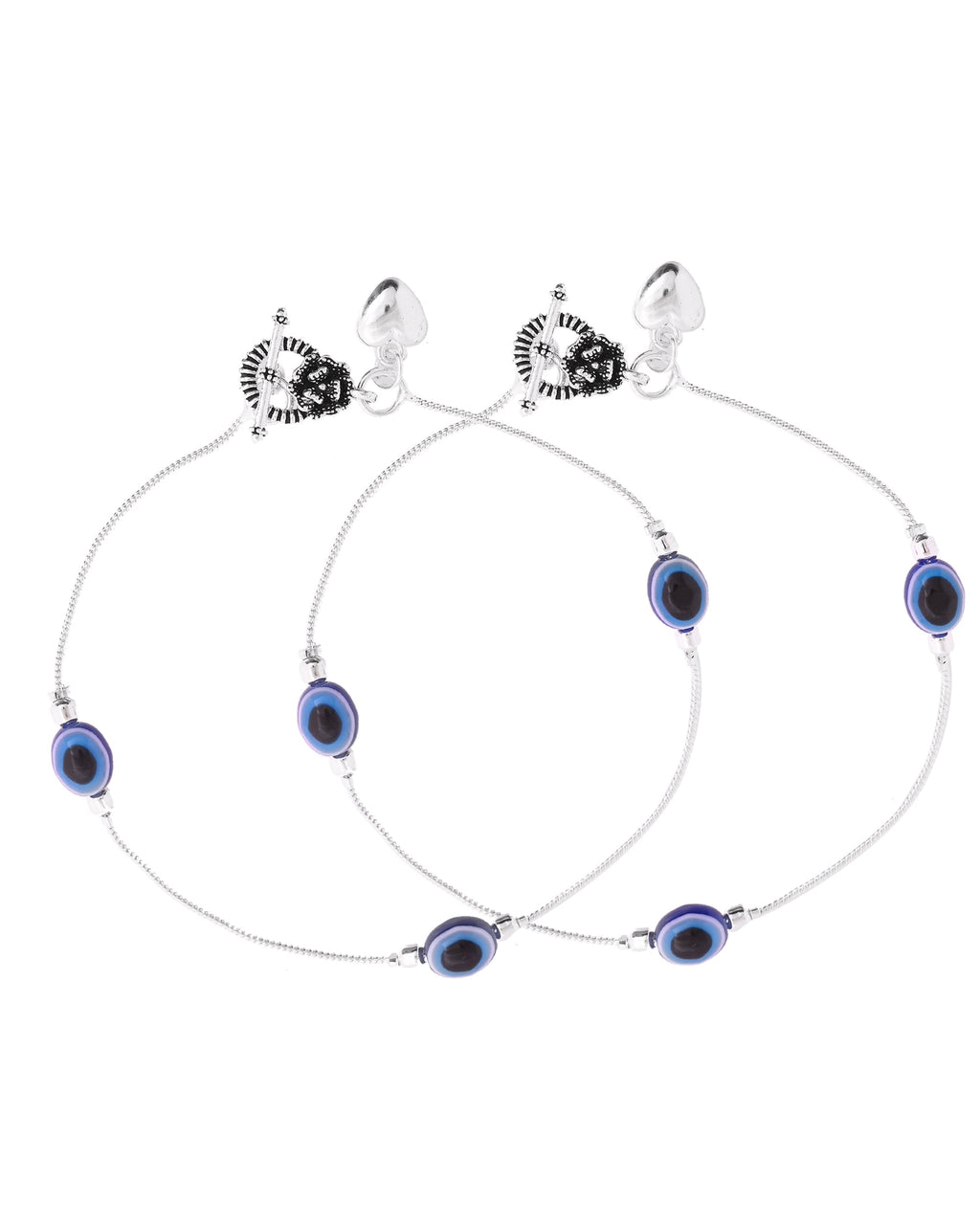 VOJ Set Of 2 Silver-Plated Stainless Steel Evil Eye Studded Anklet | Grocsy