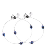VOJ Set Of 2 Silver-Plated Stainless Steel Evil Eye Studded Anklet | Grocsy