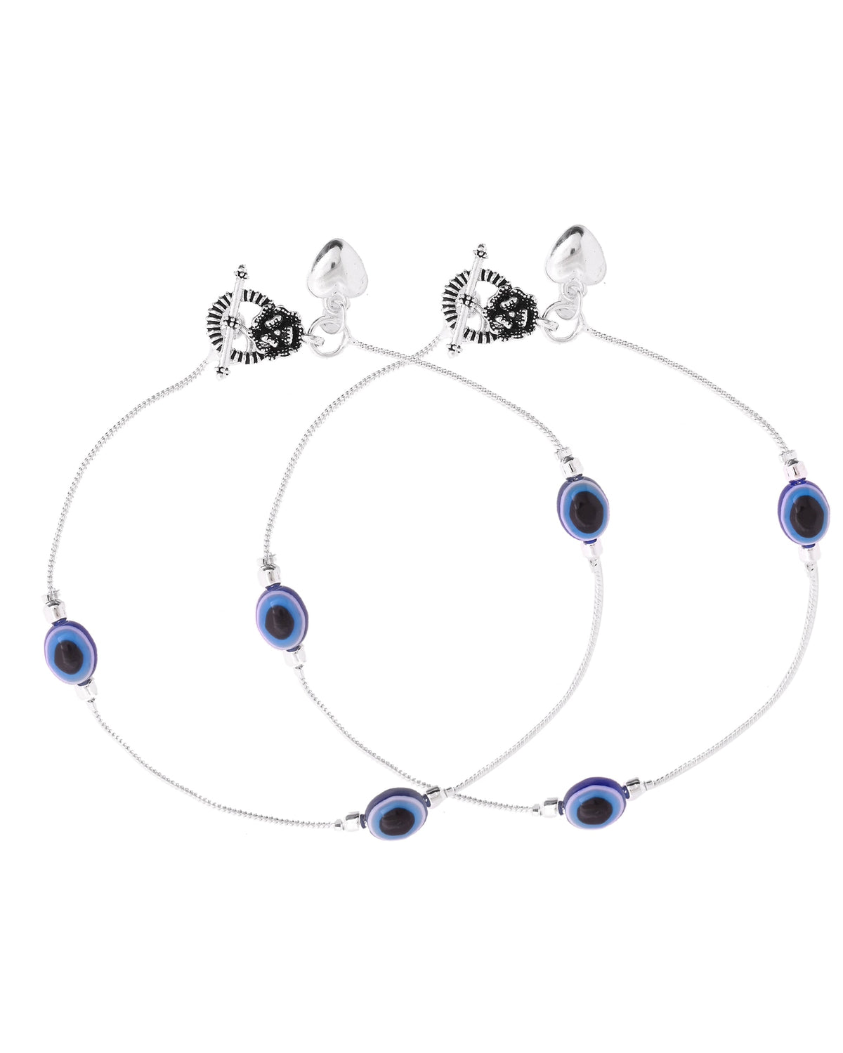 VOJ Set Of 2 Silver-Plated Stainless Steel Evil Eye Studded Anklet | Grocsy