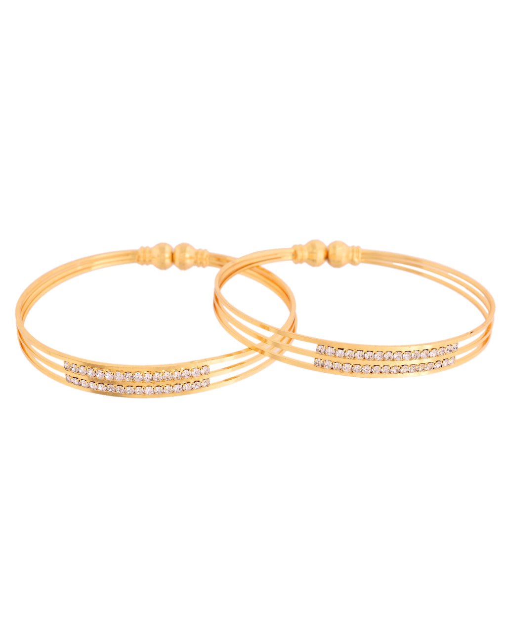 VOJ Set Of 2 Gold Polished Stone Studded Bangle | Grocsy