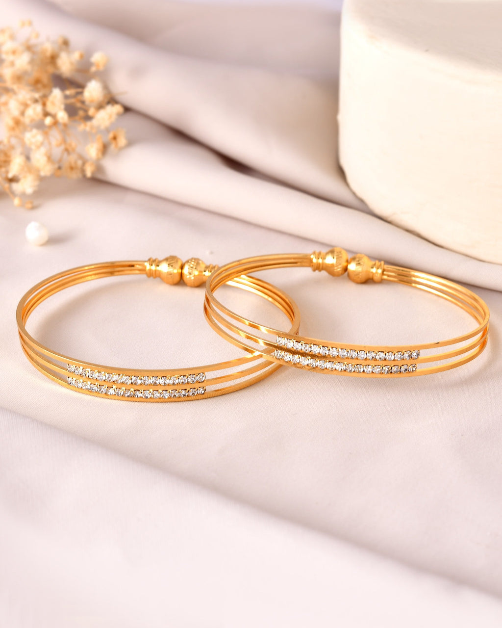VOJ Set Of 2 Gold Polished Stone Studded Bangle | Grocsy