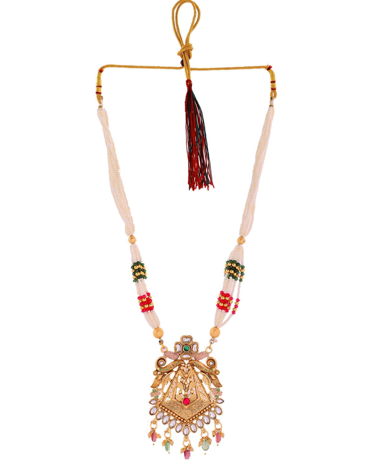 VOJ Gold Polished Designer Long Necklace With Earrings Set | Grocsy