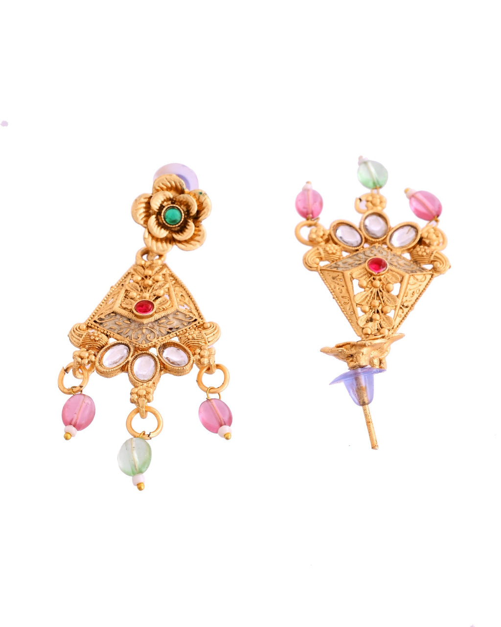 VOJ Gold Polished Designer Long Necklace With Earrings Set | Grocsy