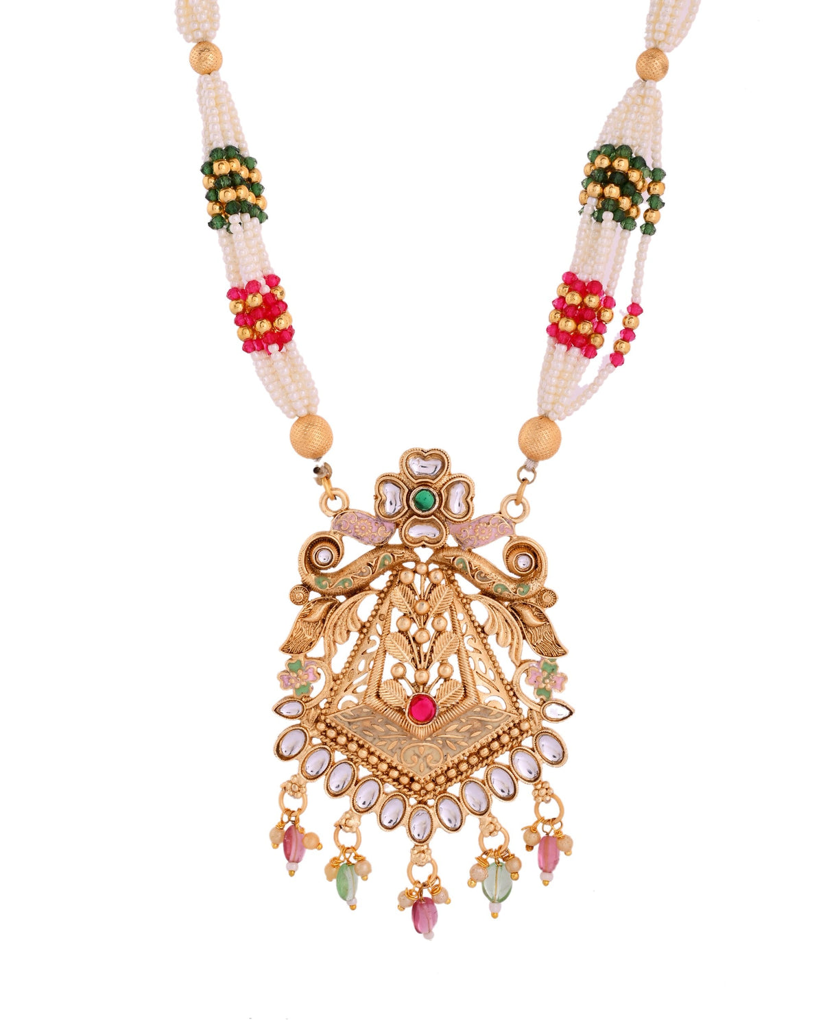 VOJ Gold Polished Designer Long Necklace With Earrings Set | Grocsy
