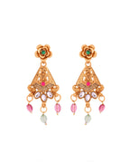 VOJ Gold Polished Designer Long Necklace With Earrings Set | Grocsy