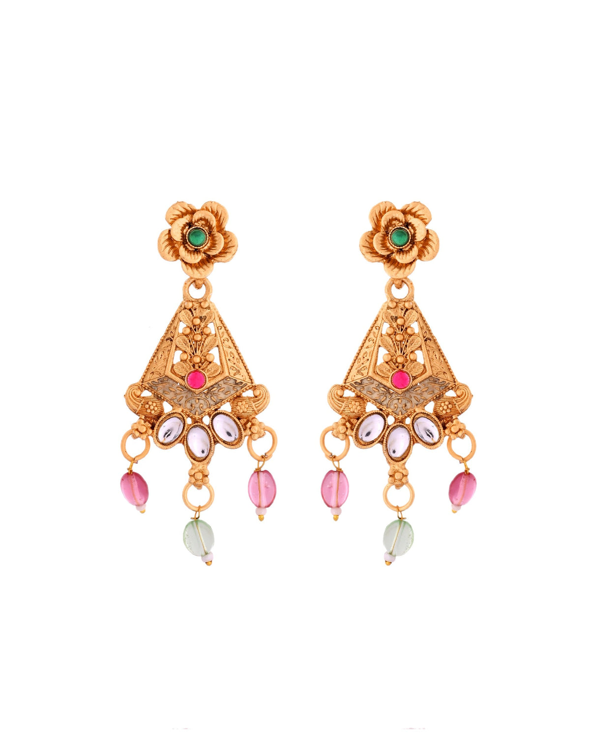 VOJ Gold Polished Designer Long Necklace With Earrings Set | Grocsy