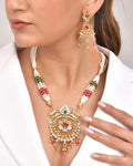 VOJ Gold Polished Traditional Long Necklace With Earrings Set | Grocsy