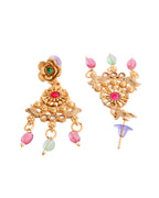 VOJ Gold Polished Traditional Long Necklace With Earrings Set | Grocsy