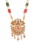 VOJ Gold Polished Traditional Long Necklace With Earrings Set | Grocsy
