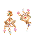 VOJ Gold Polished Traditional Circular Shaped Long Necklace With Earrings Set | Grocsy