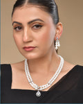 VOJ Silver Plated Pearl & Ad Studded Designer Jewellery Set | Grocsy