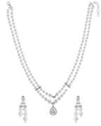 VOJ Silver Plated Pearl & Ad Studded Designer Jewellery Set | Grocsy
