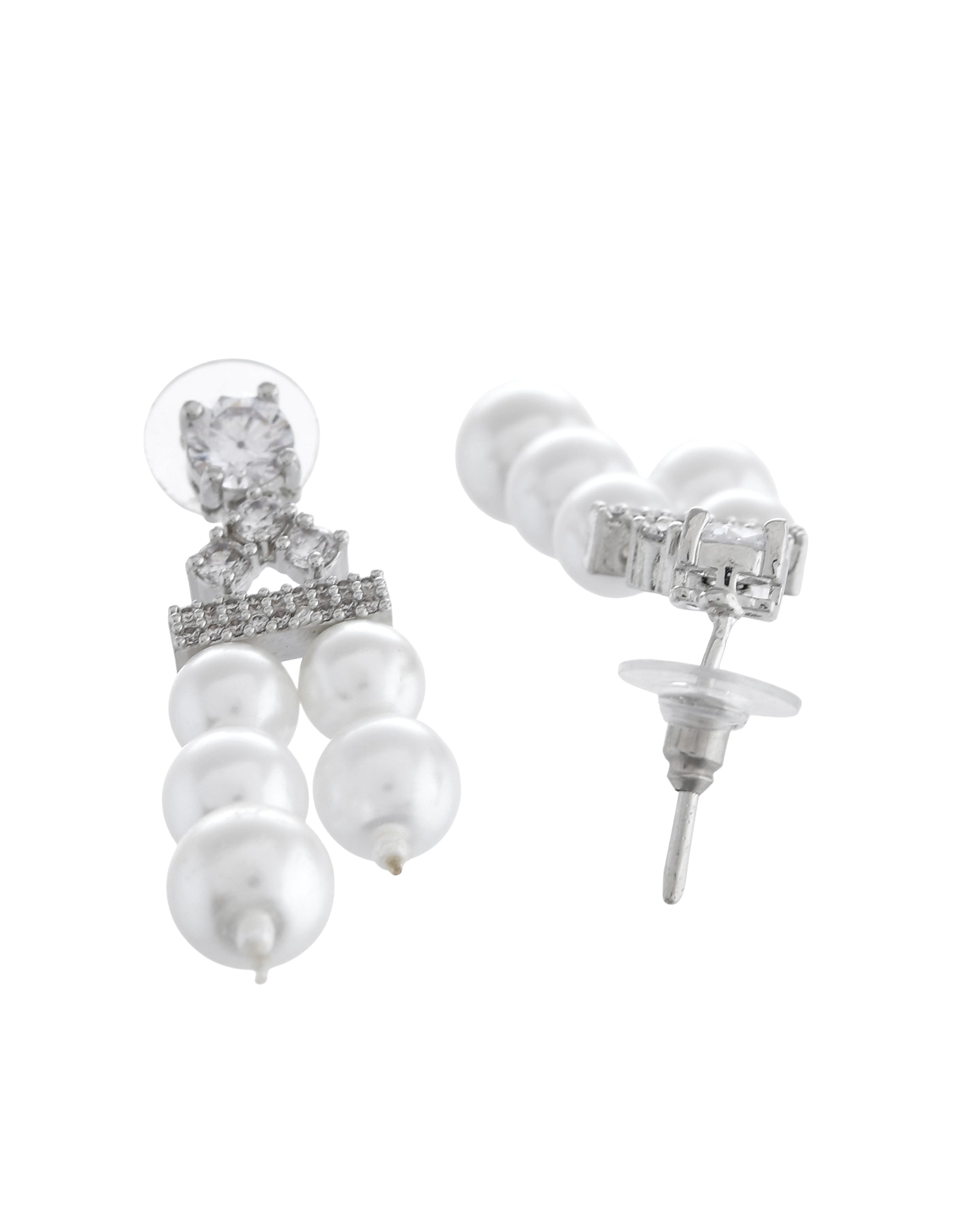 VOJ Silver Plated Pearl & Ad Studded Designer Jewellery Set | Grocsy