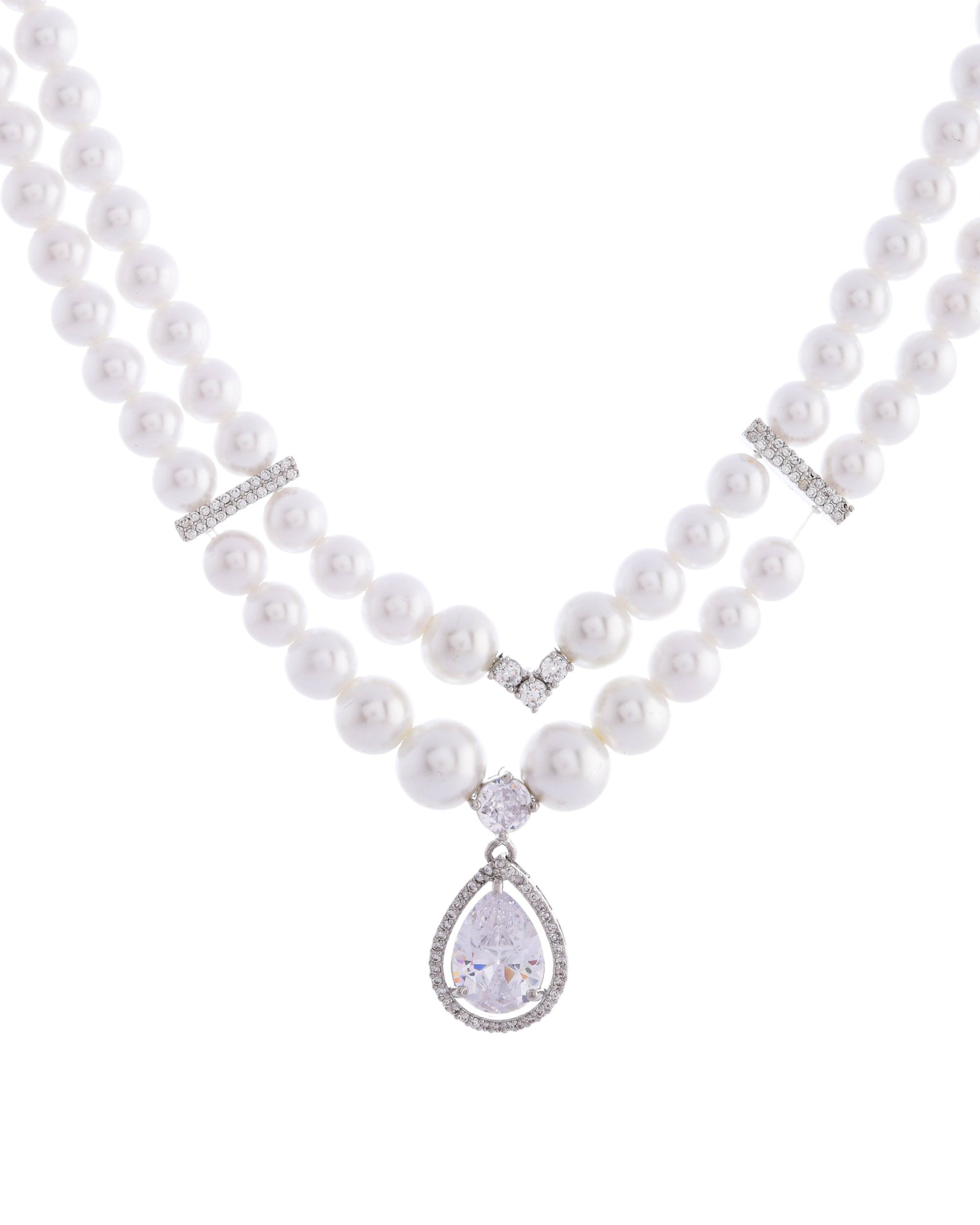VOJ Silver Plated Pearl & Ad Studded Designer Jewellery Set | Grocsy