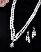 VOJ Silver Plated Pearl & Ad Studded Designer Jewellery Set | Grocsy