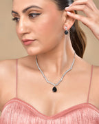 VOJ Silver Plated Black Teardrop Stone Studded Simple Jewellery Set | Grocsy