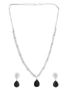 VOJ Silver Plated Black Teardrop Stone Studded Simple Jewellery Set | Grocsy