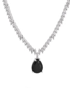 VOJ Silver Plated Black Teardrop Stone Studded Simple Jewellery Set | Grocsy