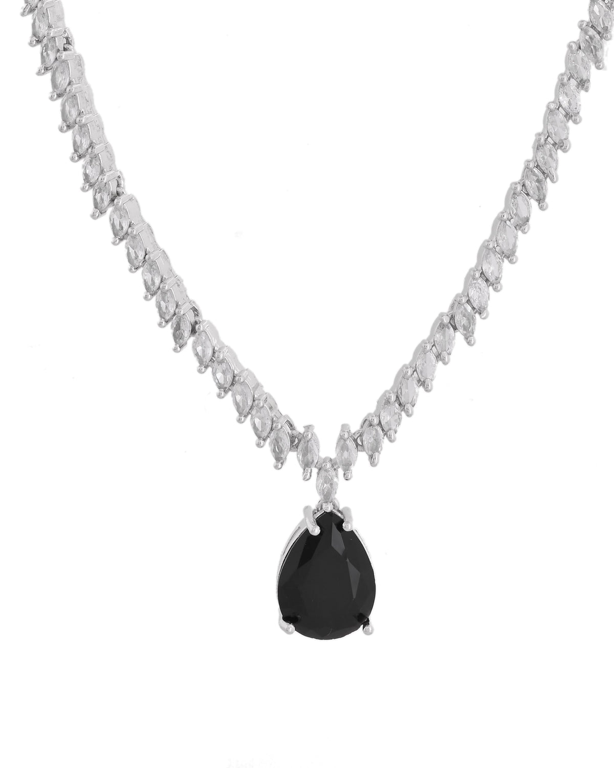 VOJ Silver Plated Black Teardrop Stone Studded Simple Jewellery Set | Grocsy