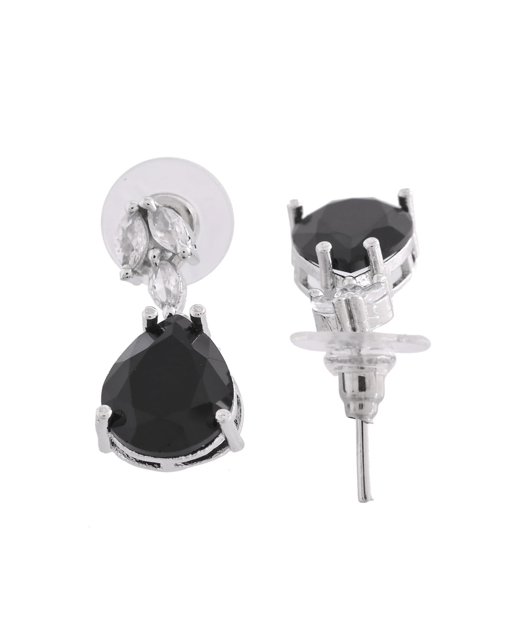 VOJ Silver Plated Black Teardrop Stone Studded Simple Jewellery Set | Grocsy