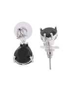 VOJ Silver Plated Black Teardrop Stone Studded Simple Jewellery Set | Grocsy