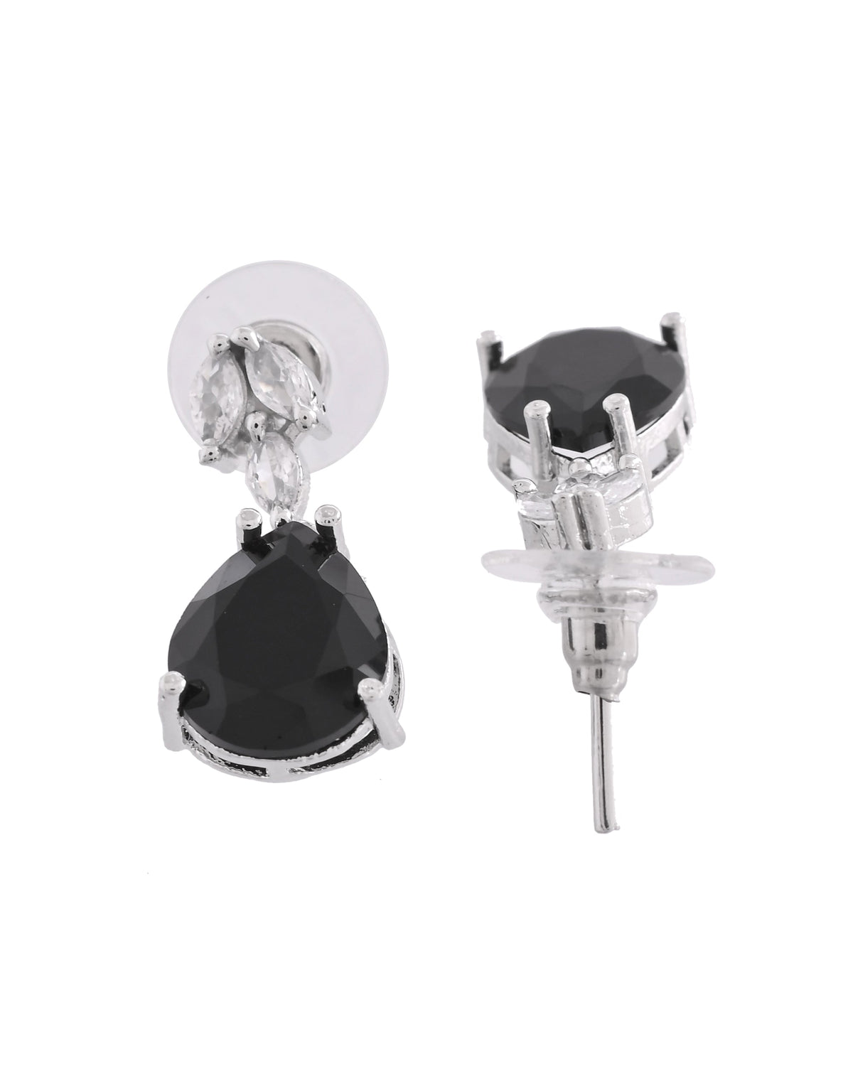 VOJ Silver Plated Black Teardrop Stone Studded Simple Jewellery Set | Grocsy