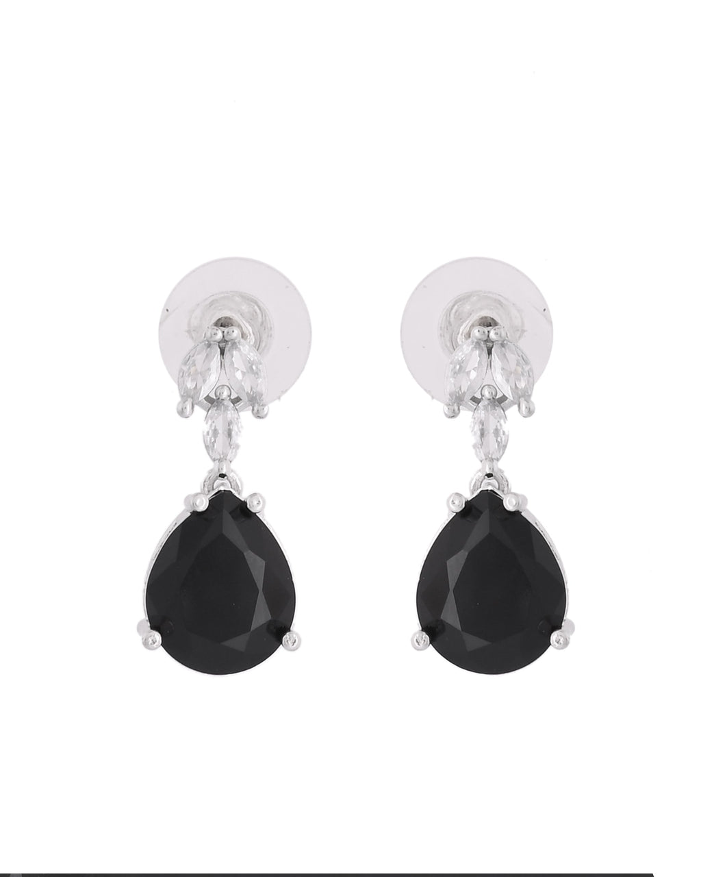VOJ Silver Plated Black Teardrop Stone Studded Simple Jewellery Set | Grocsy