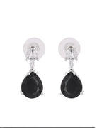 VOJ Silver Plated Black Teardrop Stone Studded Simple Jewellery Set | Grocsy