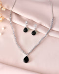 VOJ Silver Plated Black Teardrop Stone Studded Simple Jewellery Set | Grocsy