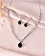 VOJ Silver Plated Black Teardrop Stone Studded Simple Jewellery Set | Grocsy