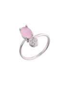 VOJ Silver Plated Baby Pink Stone Studded Necklace With Earrings, Ring And Bracelet Set | Grocsy