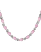 VOJ Silver Plated Baby Pink Stone Studded Necklace With Earrings, Ring And Bracelet Set | Grocsy