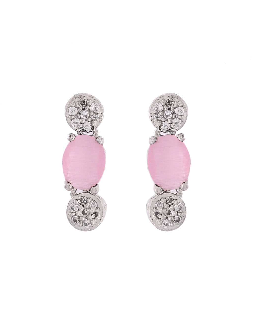 VOJ Silver Plated Baby Pink Stone Studded Necklace With Earrings, Ring And Bracelet Set | Grocsy