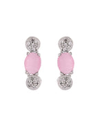 VOJ Silver Plated Baby Pink Stone Studded Necklace With Earrings, Ring And Bracelet Set | Grocsy