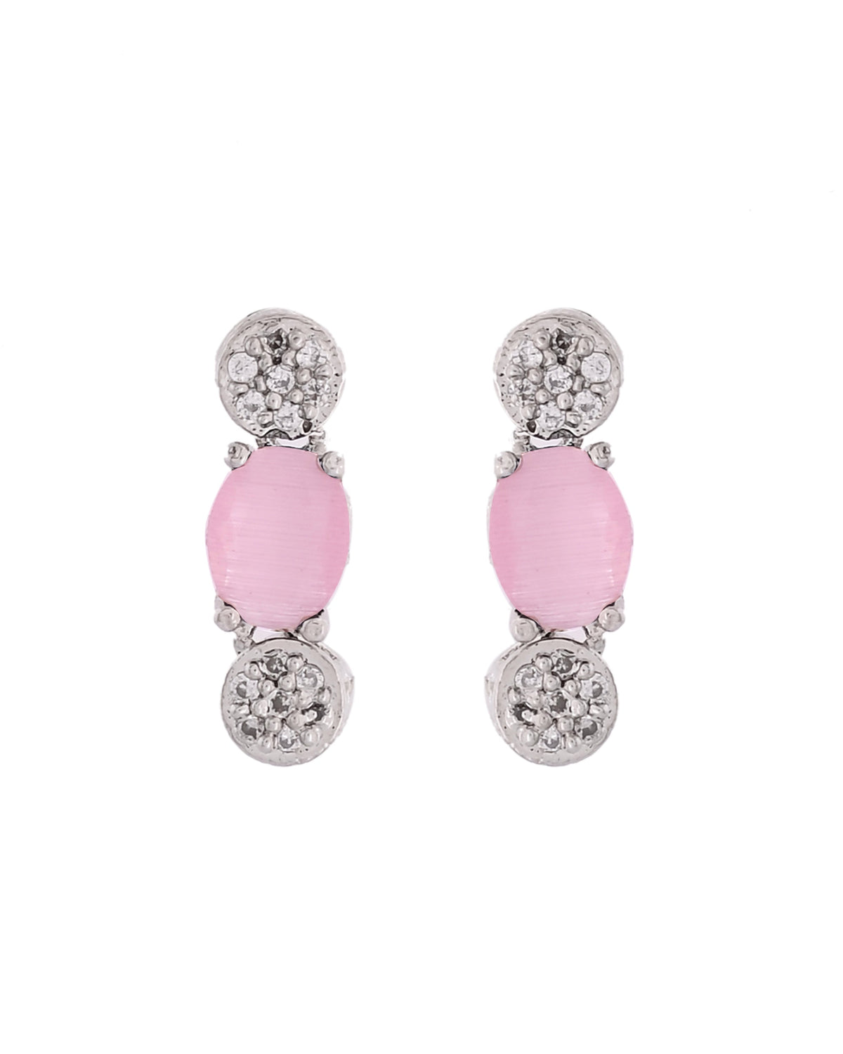 VOJ Silver Plated Baby Pink Stone Studded Necklace With Earrings, Ring And Bracelet Set | Grocsy