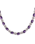VOJ Silver Plated Purple Stone Studded Necklace With Earrings, Ring And Bracelet Set | Grocsy