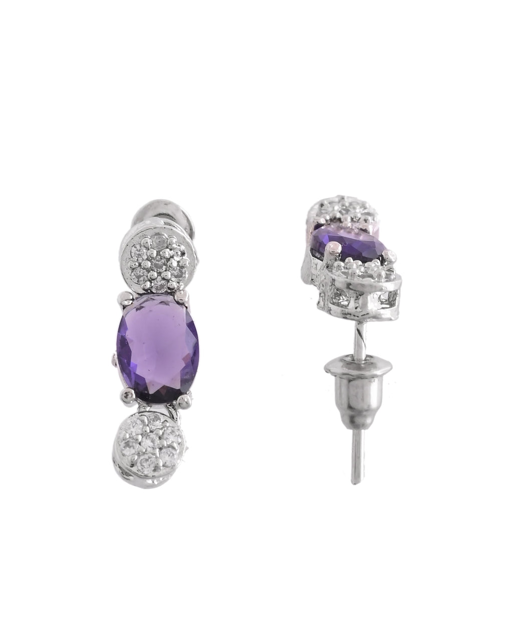 VOJ Silver Plated Purple Stone Studded Necklace With Earrings, Ring And Bracelet Set | Grocsy