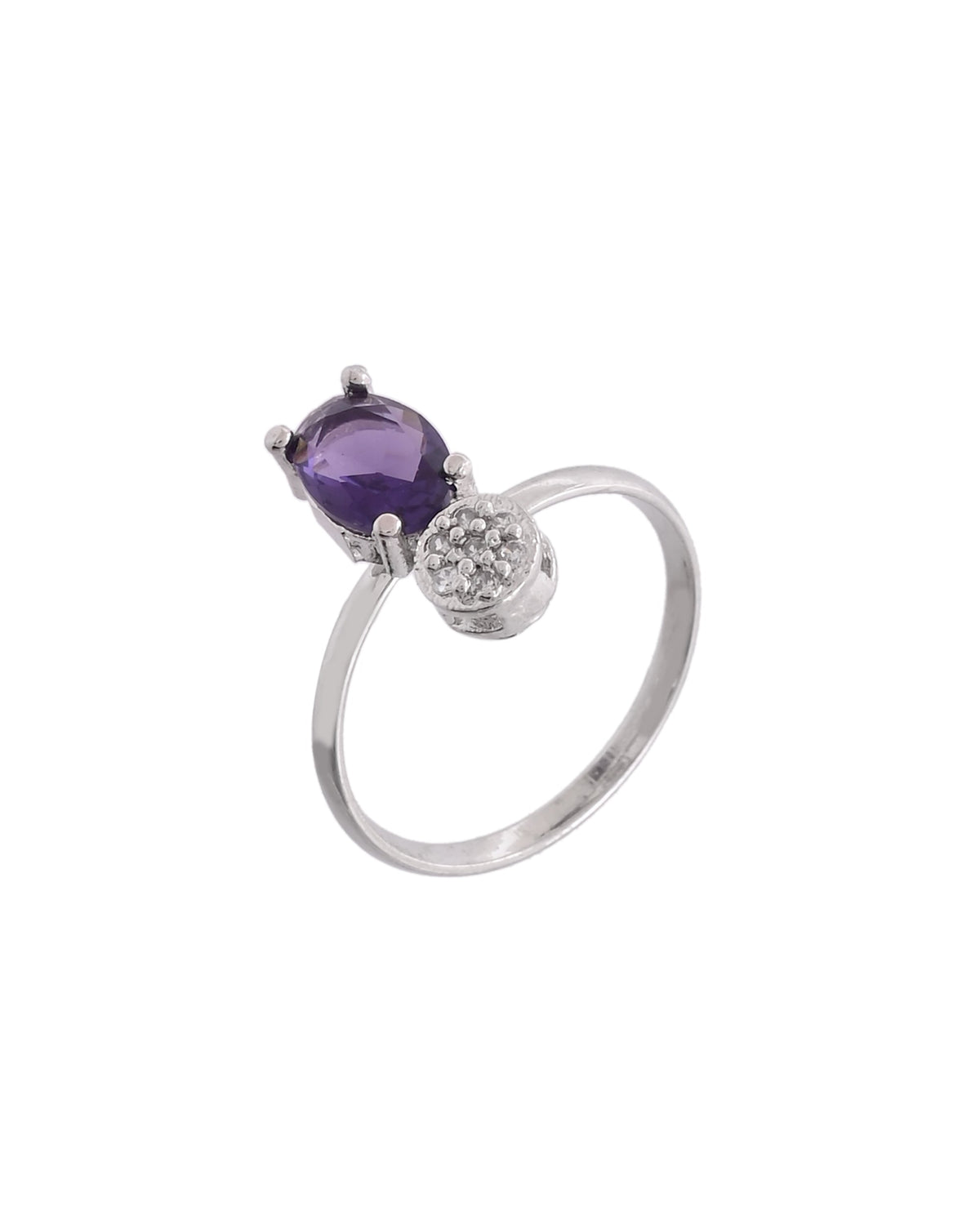 VOJ Silver Plated Purple Stone Studded Necklace With Earrings, Ring And Bracelet Set | Grocsy