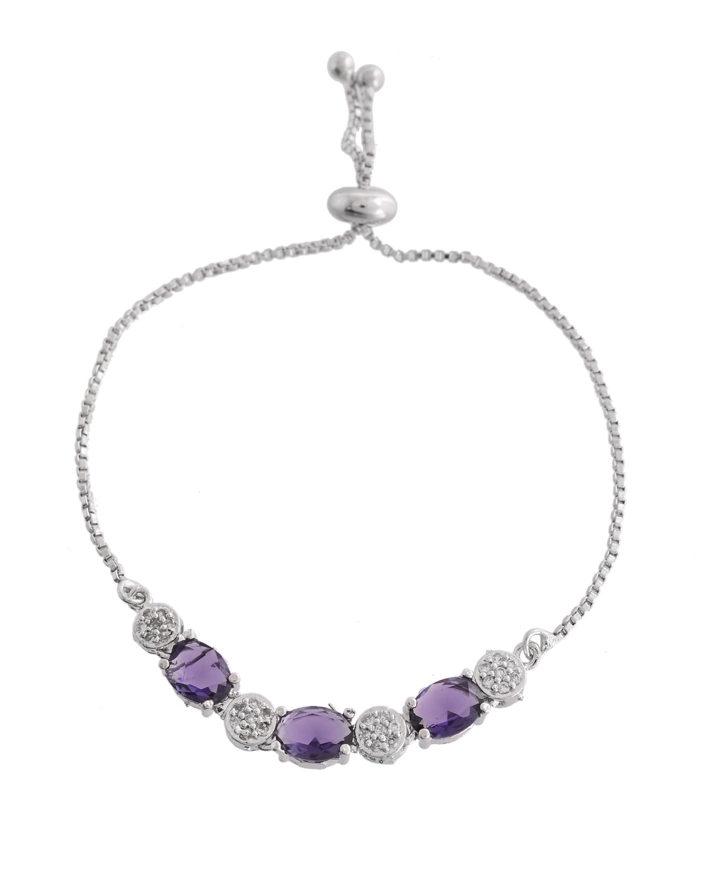 VOJ Silver Plated Purple Stone Studded Necklace With Earrings, Ring And Bracelet Set | Grocsy