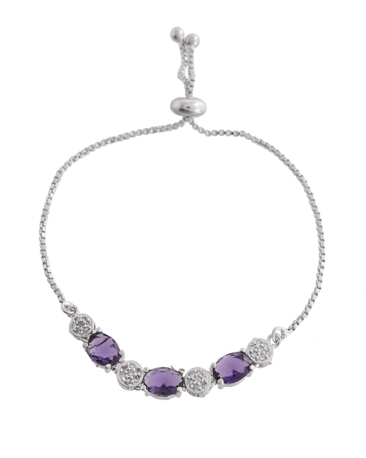 VOJ Silver Plated Purple Stone Studded Necklace With Earrings, Ring And Bracelet Set | Grocsy
