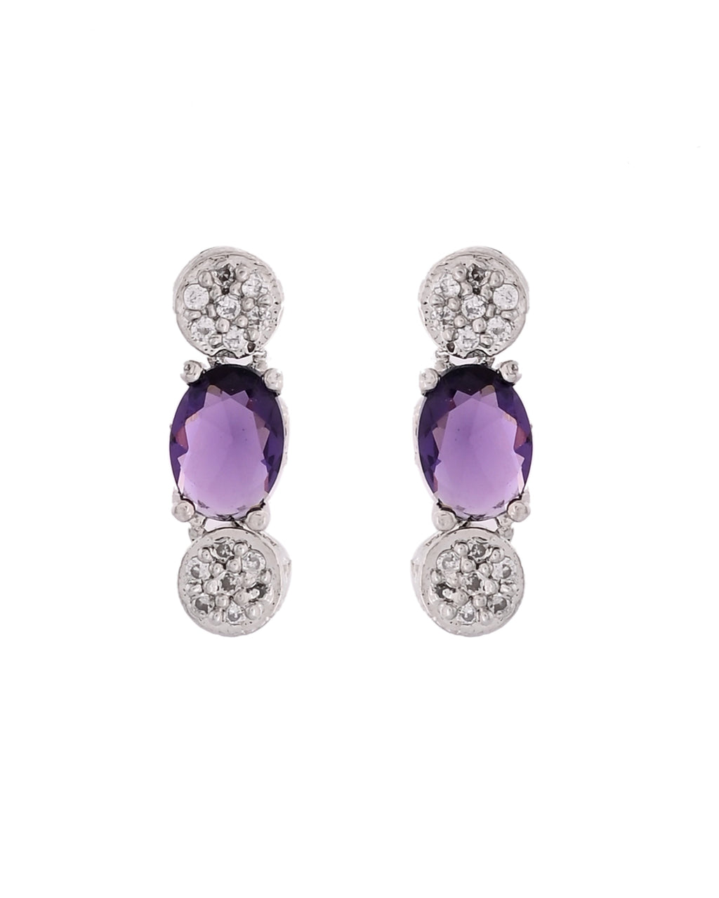 VOJ Silver Plated Purple Stone Studded Necklace With Earrings, Ring And Bracelet Set | Grocsy