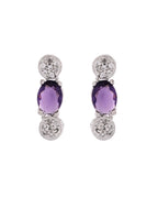 VOJ Silver Plated Purple Stone Studded Necklace With Earrings, Ring And Bracelet Set | Grocsy
