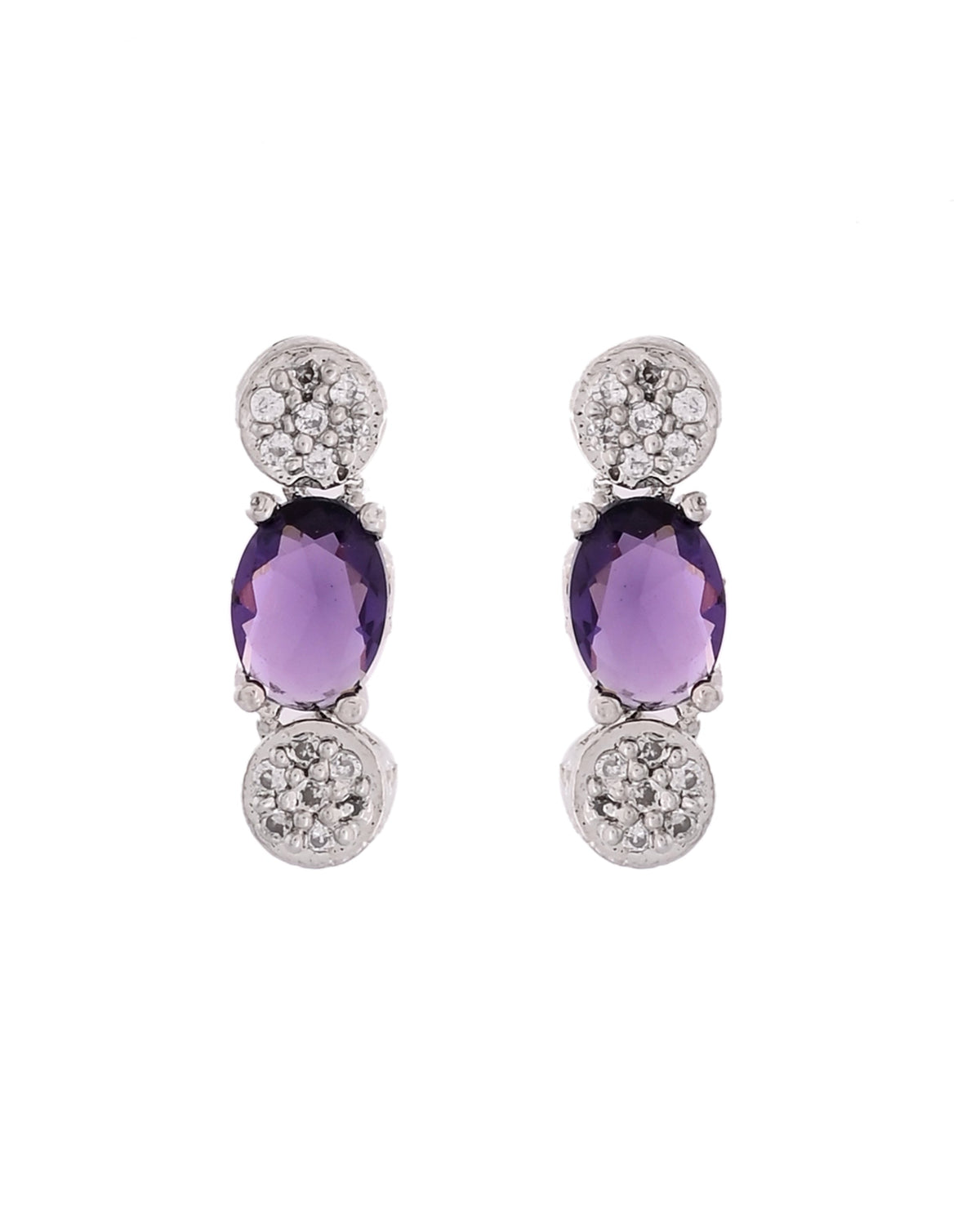 VOJ Silver Plated Purple Stone Studded Necklace With Earrings, Ring And Bracelet Set | Grocsy