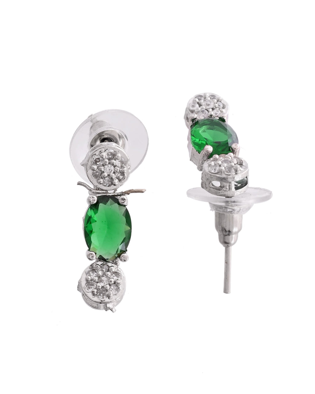 VOJ Silver Plated Green Stone Studded Necklace With Earrings, Ring And Bracelet Set | Grocsy