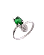 VOJ Silver Plated Green Stone Studded Necklace With Earrings, Ring And Bracelet Set | Grocsy