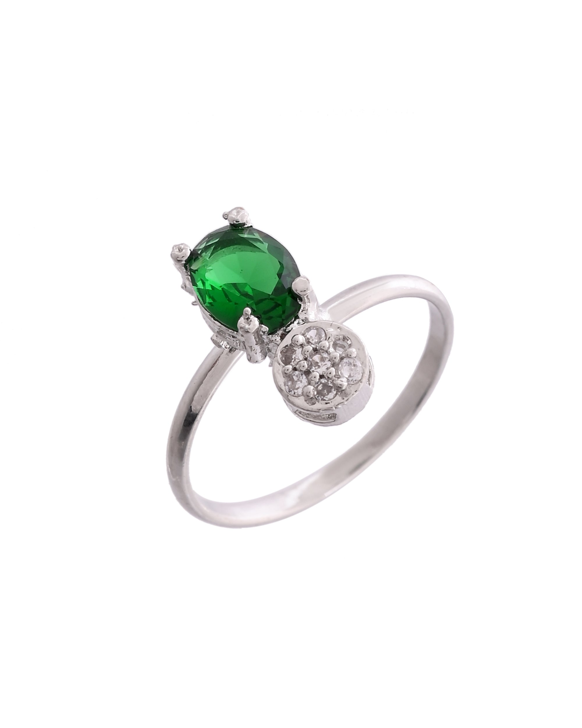 VOJ Silver Plated Green Stone Studded Necklace With Earrings, Ring And Bracelet Set | Grocsy