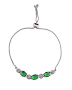 VOJ Silver Plated Green Stone Studded Necklace With Earrings, Ring And Bracelet Set | Grocsy