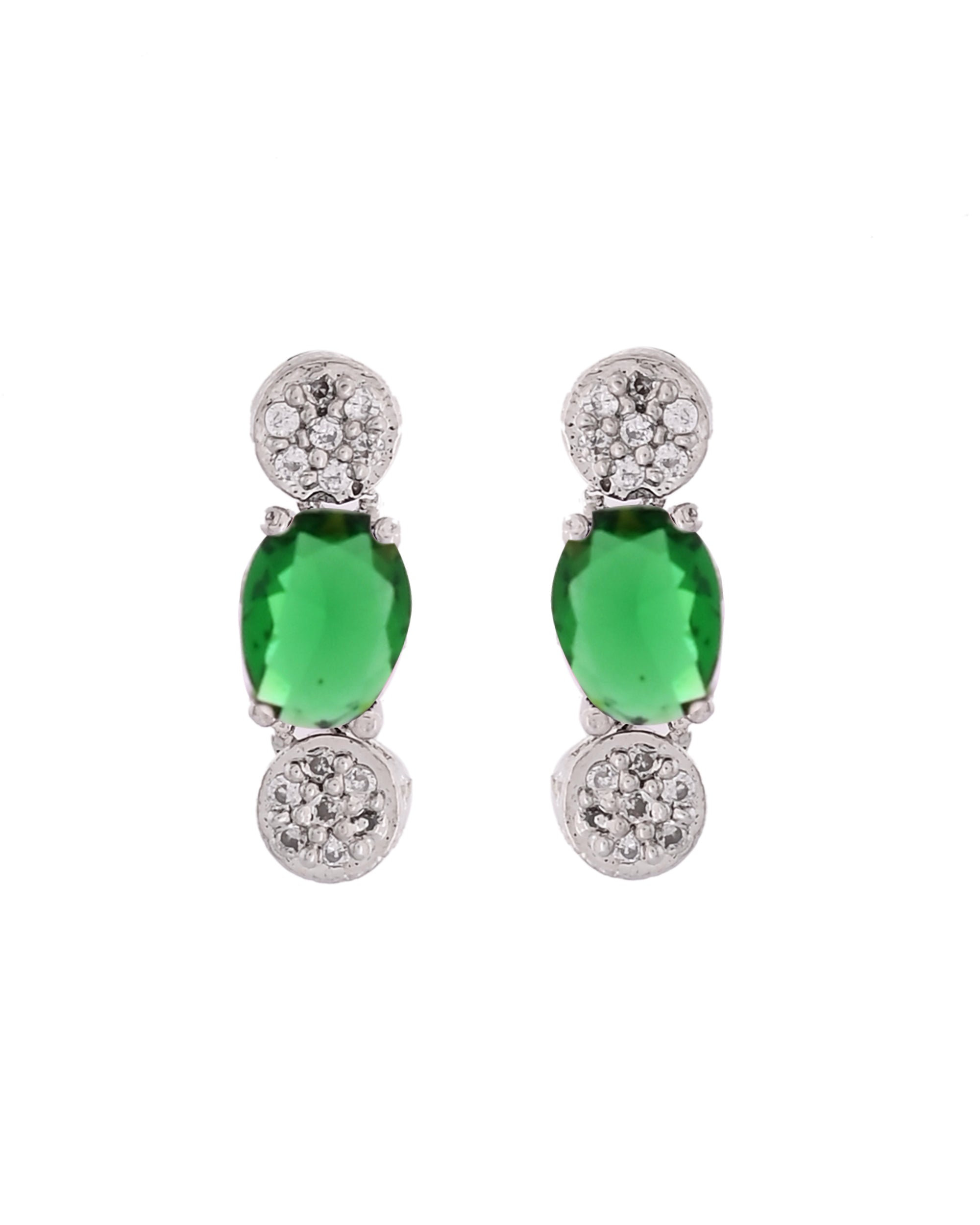 VOJ Silver Plated Green Stone Studded Necklace With Earrings, Ring And Bracelet Set | Grocsy
